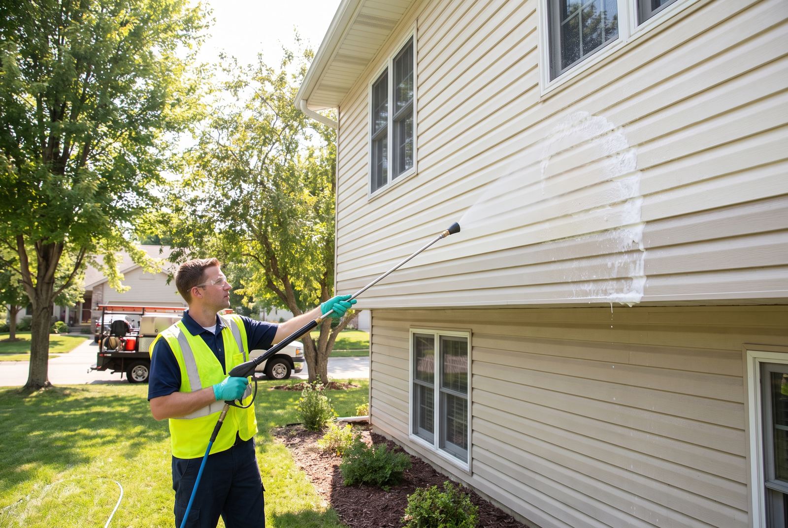 Soft washing house siding